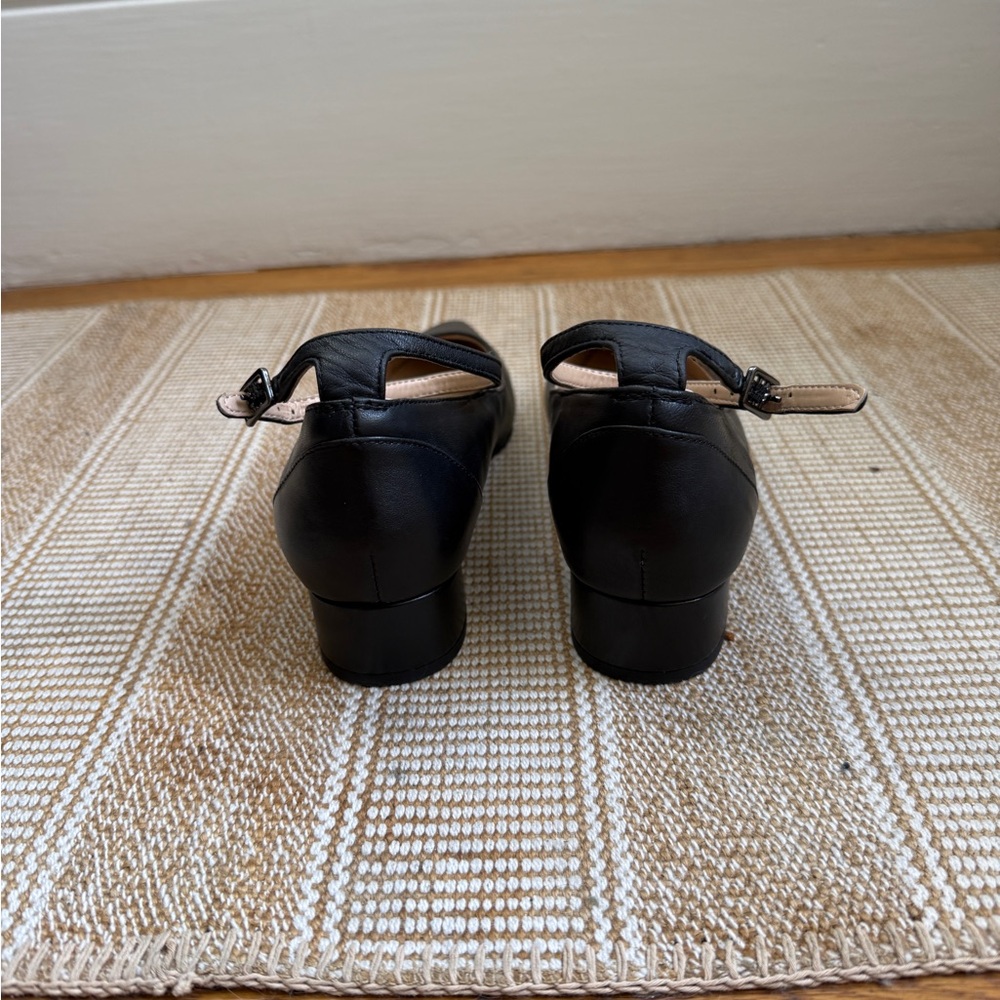 Black leather Ankle Strap Shoes low block heel - Picture 5 of 5